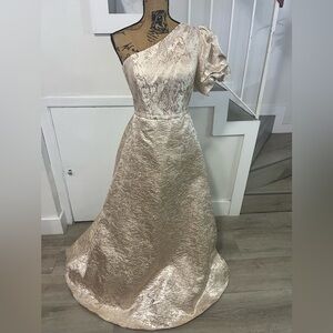 Rene Ruiz One Shoulder Gold Dress